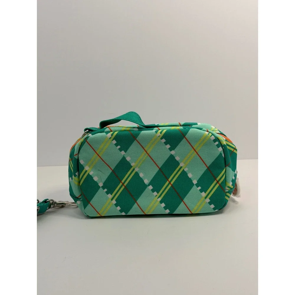 Bubble Skincare Green Argyle Plaid Makeup‎ Bag Toiletry Pouch Crossbody Strap